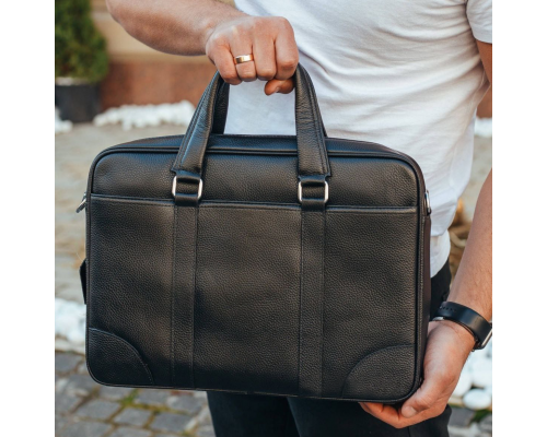 Чоловіча шкіряна класична сумка для ноутбука та документів 40x30x8, вмісткий портфель для паперів KL-63834, чорний