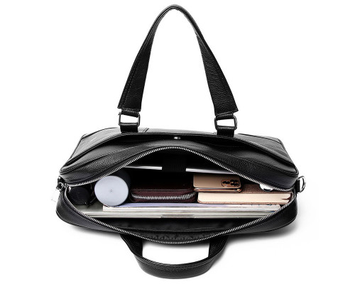 Чоловіча шкіряна класична сумка для ноутбука та документів 40x30x8, вмісткий портфель для паперів KL-63834, чорний