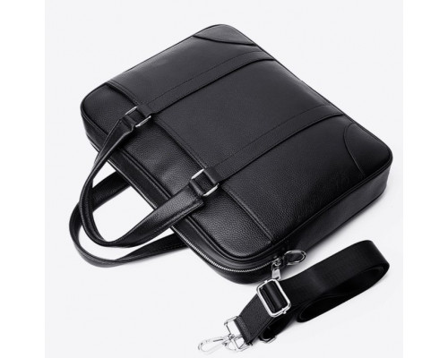 Чоловіча шкіряна класична сумка для ноутбука та документів 40x30x8, вмісткий портфель для паперів KL-63834, чорний