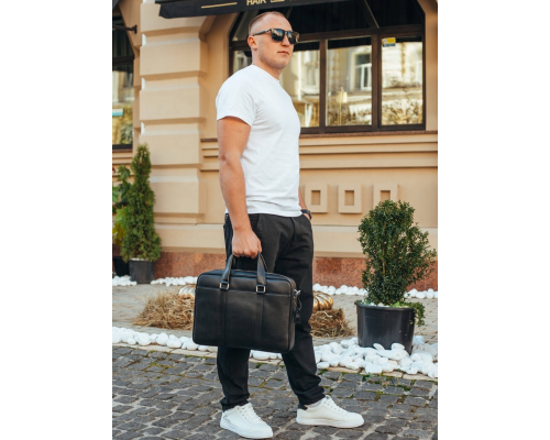 Чоловіча шкіряна класична сумка для ноутбука та документів 40x30x8, вмісткий портфель для паперів KL-63834, чорний