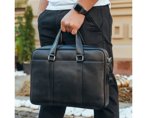 Чоловіча шкіряна класична сумка для ноутбука та документів 40x30x8, вмісткий портфель для паперів KL-63834, чорний