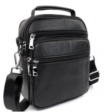 Чоловіча сумка-барсетка шкіряна 22х24х8 / месенджер на одне плече для міста та подорожей, чорний
