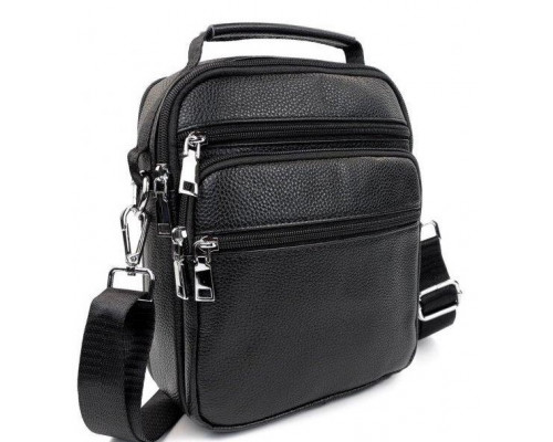 Чоловіча сумка-барсетка шкіряна 22х24х8 / месенджер на одне плече для міста та подорожей, чорний