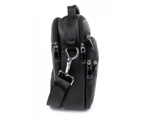 Чоловіча сумка-барсетка шкіряна 22х24х8 / месенджер на одне плече для міста та подорожей, чорний