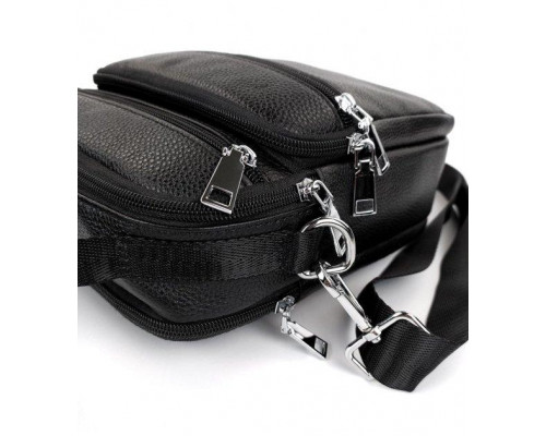 Чоловіча сумка-барсетка шкіряна 22х24х8 / месенджер на одне плече для міста та подорожей, чорний