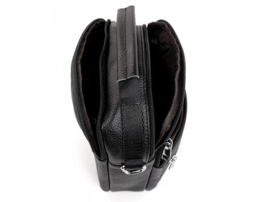 Чоловіча сумка-барсетка шкіряна 22х24х8 / месенджер на одне плече для міста та подорожей, чорний