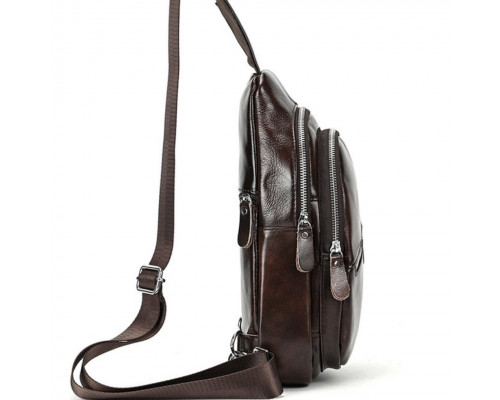 Чоловічий шкіряний слінг на одне плече 18х32х7, сумка-бананка для міста TIDING BAG 62867 коричнева