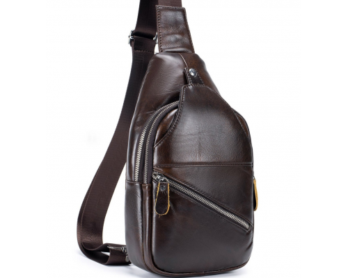 Чоловічий шкіряний рюкзак на одне плече 18х32х7, сумка-слінг для міста TIDING BAG MK03983 коричнева