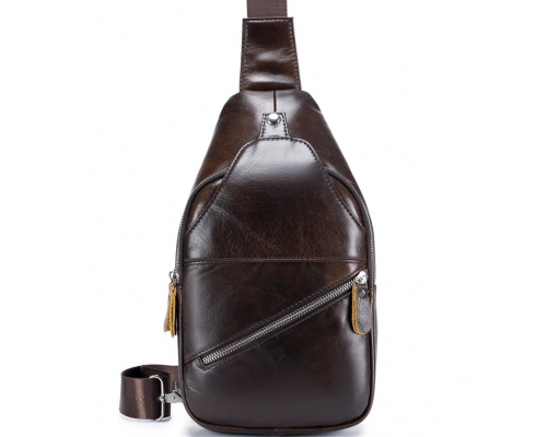 Чоловічий шкіряний рюкзак на одне плече 18х32х7, сумка-слінг для міста TIDING BAG MK03983 коричнева