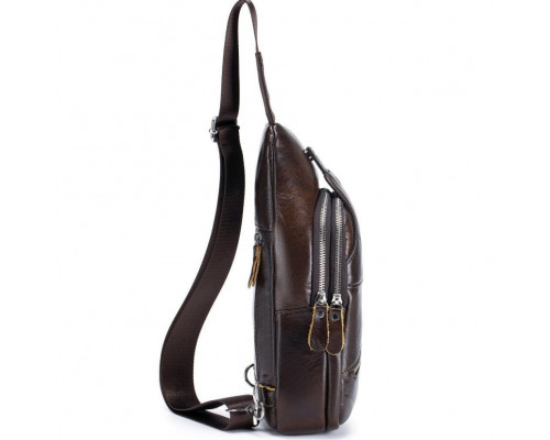 Чоловічий шкіряний рюкзак на одне плече 18х32х7, сумка-слінг для міста TIDING BAG MK03983 коричнева