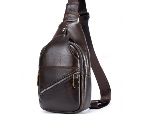Чоловічий шкіряний рюкзак на одне плече 18х32х7, сумка-слінг для міста TIDING BAG MK03983 коричнева