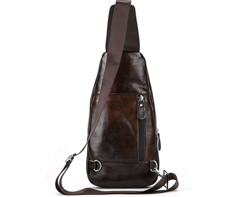 Чоловічий шкіряний рюкзак на одне плече 18х32х7, сумка-слінг для міста TIDING BAG MK03983 коричнева