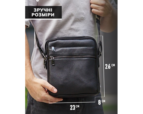 Шкіряна чоловіча сумка планшет через плече 23х26х8, наплічна барсетка Tiding Bag MN-284334 чорна