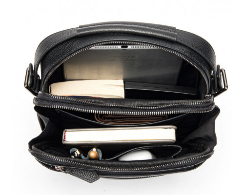 Шкіряна чоловіча сумка планшет через плече 23х26х8, наплічна барсетка Tiding Bag MN-284334 чорна