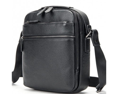 Шкіряна чоловіча сумка планшет через плече 23х26х8, наплічна барсетка Tiding Bag MN-284334 чорна
