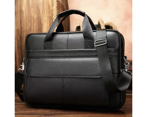 Чоловіча шкіряна сумка для ноутбука та документів 39х28х8, портфель для міста Tiding Bag RD-23134 чорний