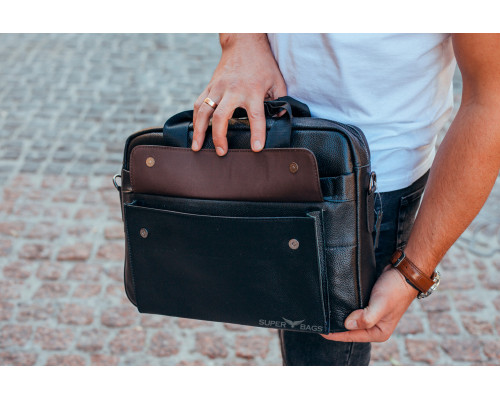 Чоловіча шкіряна сумка для ноутбука та документів 39х28х8, портфель для міста Tiding Bag RD-23134 чорний