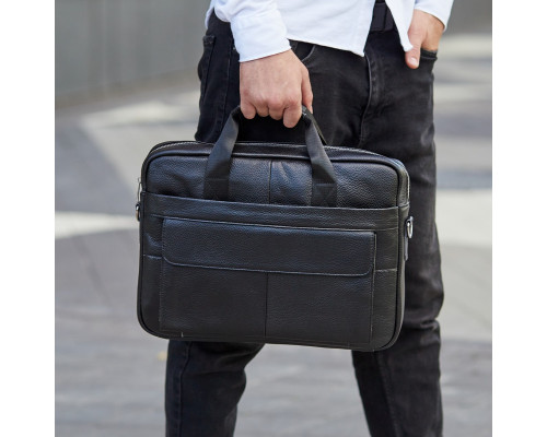 Чоловіча шкіряна сумка для ноутбука та документів 39х28х8, портфель для міста Tiding Bag RD-23134 чорний