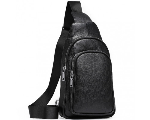 Слінг шкіряний чоловічий на плече18х32х8, нагрудна сумка рюкзак для студента TIDING BAG TH-73583 чорна