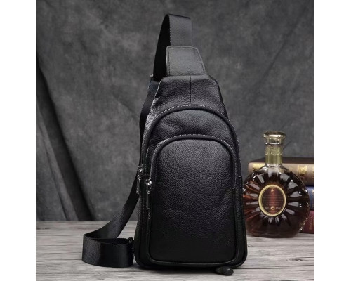 Слінг шкіряний чоловічий на плече18х32х8, нагрудна сумка рюкзак для студента TIDING BAG TH-73583 чорна