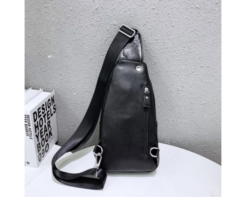 Слінг шкіряний чоловічий на плече18х32х8, нагрудна сумка рюкзак для студента TIDING BAG TH-73583 чорна