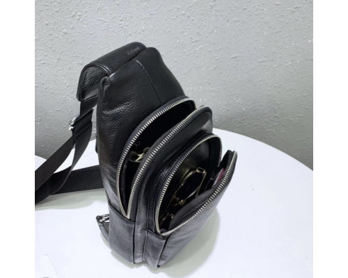 Слінг шкіряний чоловічий на плече18х32х8, нагрудна сумка рюкзак для студента TIDING BAG TH-73583 чорна