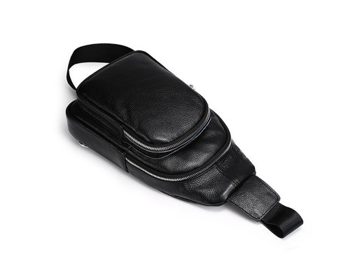 Слінг шкіряний чоловічий на плече18х32х8, нагрудна сумка рюкзак для студента TIDING BAG TH-73583 чорна