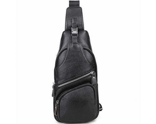 Чоловіча шкіряна сумка-слінг 17х32х7, бананка для роботи та офісу TIDING BAG - MK-96303 чорна