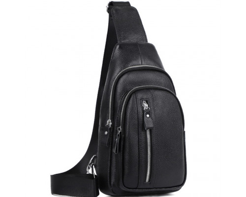 Сумка-слінг чоловіча на одне плече 18х32х7, рюкзак нагрудний з натуральної шкіри 74521 чорний