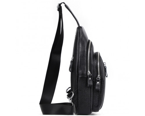 Сумка-слінг чоловіча на одне плече 18х32х7, рюкзак нагрудний з натуральної шкіри 74521 чорний