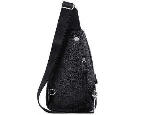 Сумка-слінг чоловіча на одне плече 18х32х7, рюкзак нагрудний з натуральної шкіри 74521 чорний