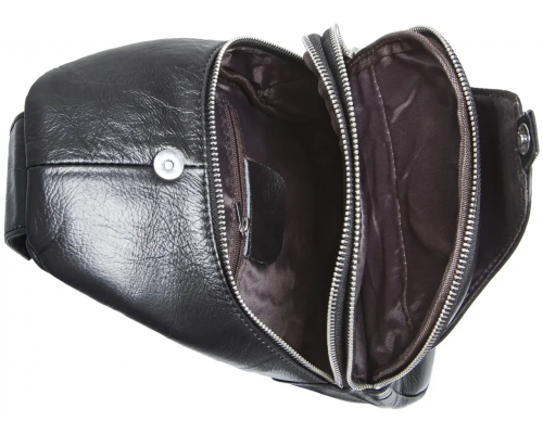 Чоловіча нагрудна сумка рюкзак 31х17х9, бананка зі шкіри на плечі Tiding Bag 79906 чорна