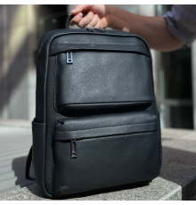 Чоловічий рюкзак для ноутбука та поїздок з натуральної шкіри 40х30х16, сумка наплічна Tiding Bag, чорна