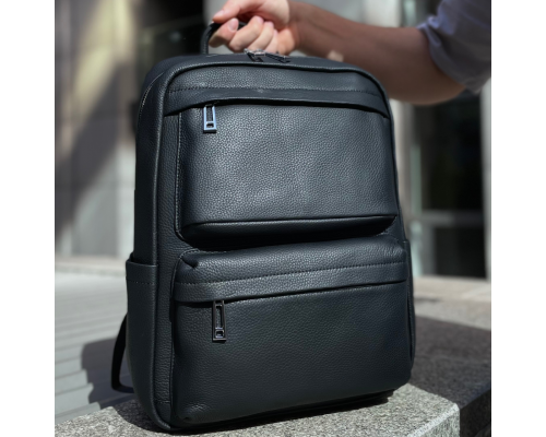 Чоловічий рюкзак для ноутбука та поїздок з натуральної шкіри 40х30х16, сумка наплічна Tiding Bag, чорна