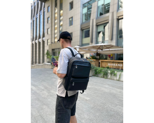 Чоловічий рюкзак для ноутбука та поїздок з натуральної шкіри 40х30х16, сумка наплічна Tiding Bag, чорна