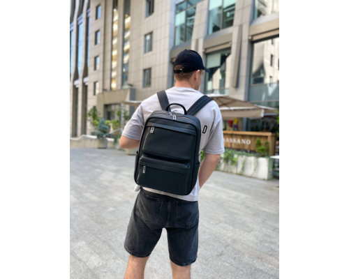 Чоловічий рюкзак для ноутбука та поїздок з натуральної шкіри 40х30х16, сумка наплічна Tiding Bag, чорна