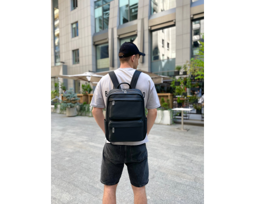Чоловічий рюкзак для ноутбука та поїздок з натуральної шкіри 40х30х16, сумка наплічна Tiding Bag, чорна