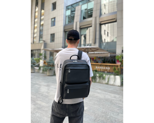 Чоловічий рюкзак для ноутбука та поїздок з натуральної шкіри 40х30х16, сумка наплічна Tiding Bag, чорна