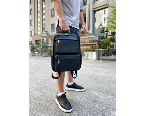 Чоловічий рюкзак для ноутбука та поїздок з натуральної шкіри 40х30х16, сумка наплічна Tiding Bag, чорна