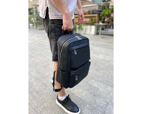 Чоловічий рюкзак для ноутбука та поїздок з натуральної шкіри 40х30х16, сумка наплічна Tiding Bag, чорна