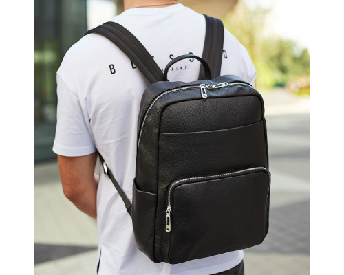 Чоловічий шкіряний рюкзак для поїздок та відпочинку 30х40х16, сумка наплічна Tiding Bag 59331, чорна