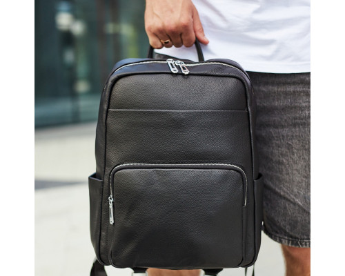 Чоловічий шкіряний рюкзак для поїздок та відпочинку 30х40х16, сумка наплічна Tiding Bag 59331, чорна