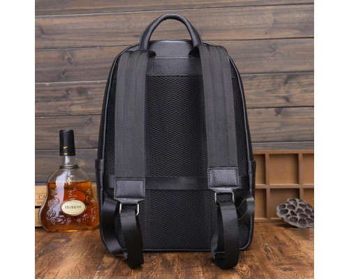 Шкіряний чоловічий рюкзак міський 30х41х12, сумка на плечі для ноутбука та документів Tiding Bag 20334 чорна