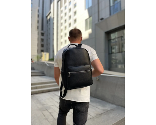 Шкіряний чоловічий рюкзак міський 30х41х12, сумка на плечі для ноутбука та документів Tiding Bag 20334 чорна