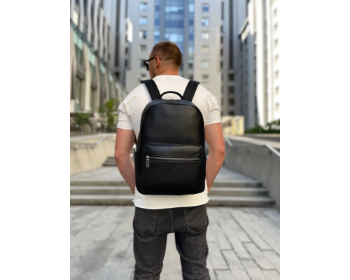 Шкіряний чоловічий рюкзак міський 30х41х12, сумка на плечі для ноутбука та документів Tiding Bag 20334 чорна