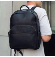 Чоловічий міський шкіряний рюкзак 28х39х15, сумка наплічна для роботи та подорожей Tiding Bag 60320 чорна