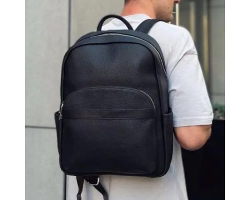 Чоловічий міський шкіряний рюкзак 28х39х15, сумка наплічна для роботи та подорожей Tiding Bag 60320 чорна