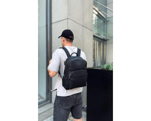 Чоловічий міський шкіряний рюкзак 28х39х15, сумка наплічна для роботи та подорожей Tiding Bag 60320 чорна