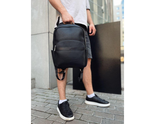 Чоловічий міський шкіряний рюкзак 28х39х15, сумка наплічна для роботи та подорожей Tiding Bag 60320 чорна