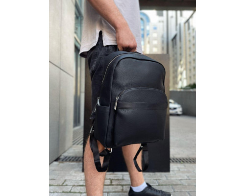 Чоловічий міський шкіряний рюкзак 28х39х15, сумка наплічна для роботи та подорожей Tiding Bag 60320 чорна